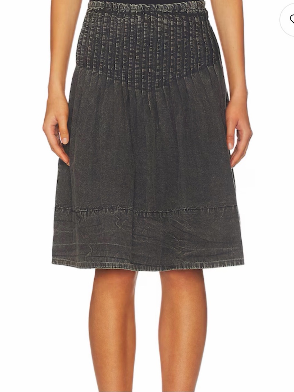 Free People Washed Charcoal Gray Midi Skirt with Smocked Waist